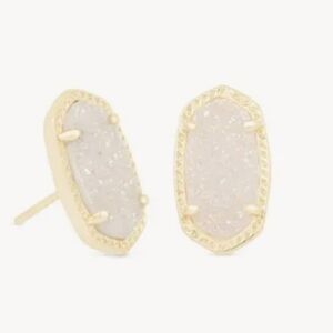 NWOT Kendra Scott Ellie Gold Earrings in White Iridescent Drusy